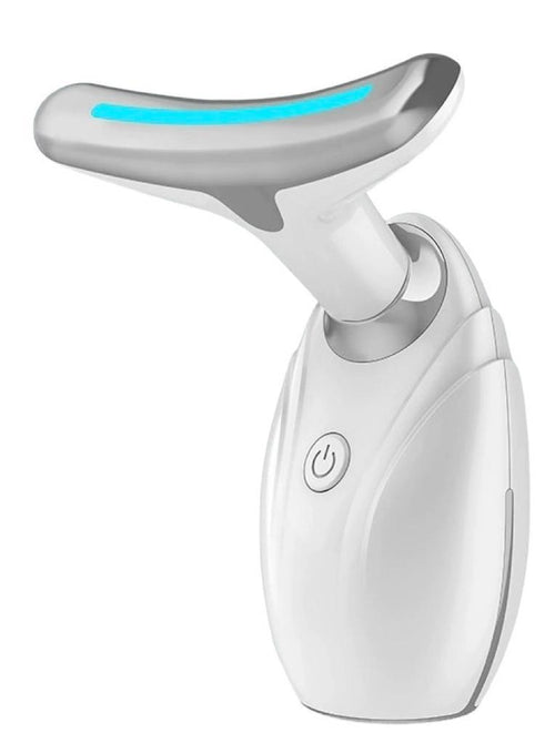 White electronic device with a blue light on a white background