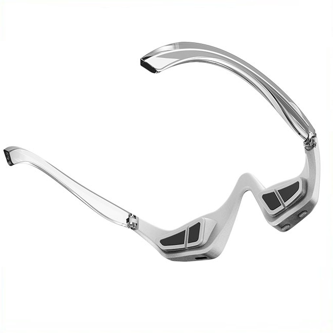 Silver futuristic eyeglasses on a white background