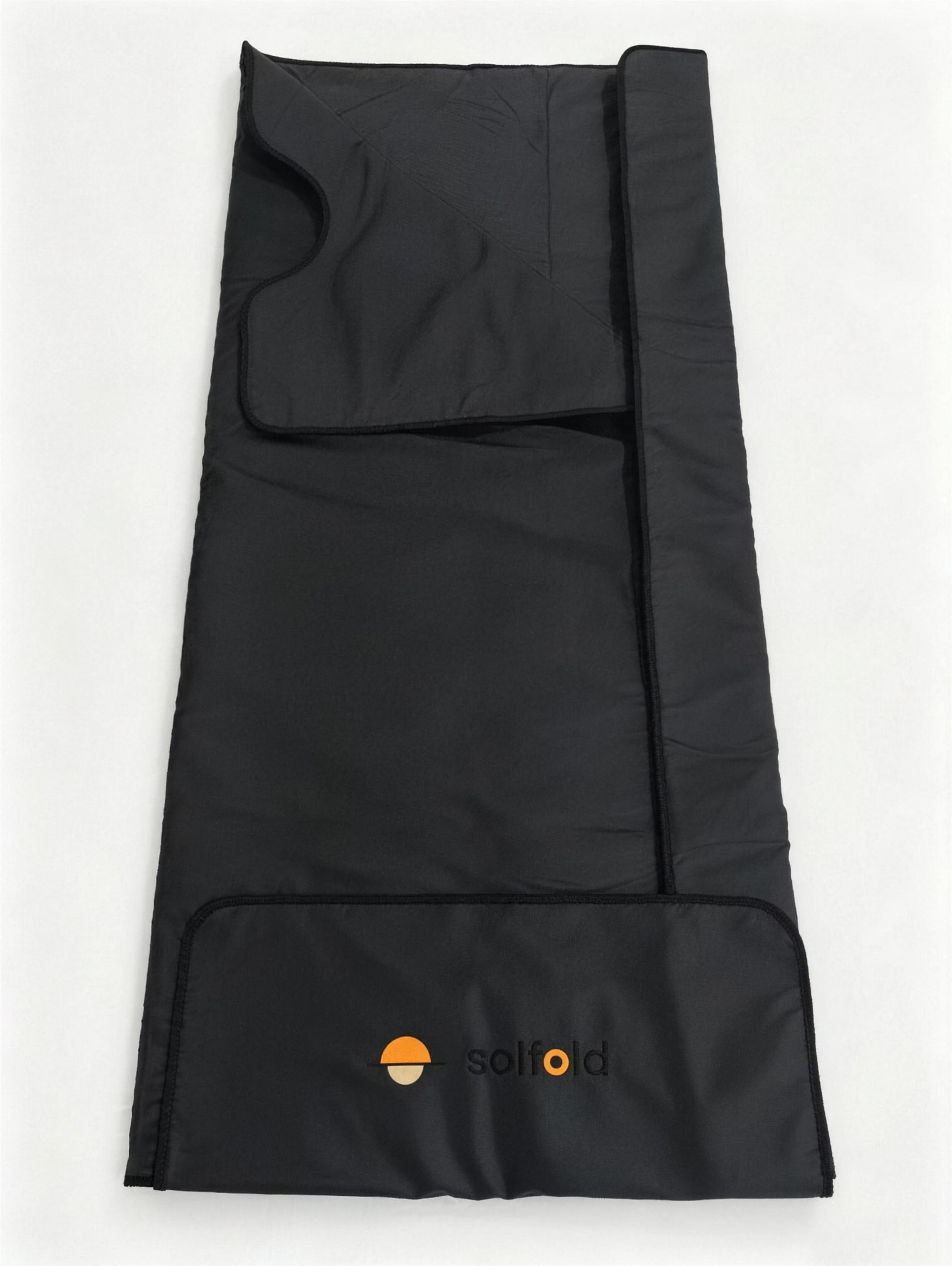 Solfold sauna blanket laid flat, full-length view with fold-over collar