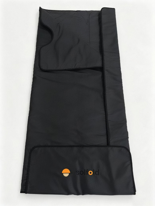 Solfold sauna blanket laid flat, full-length view with fold-over collar