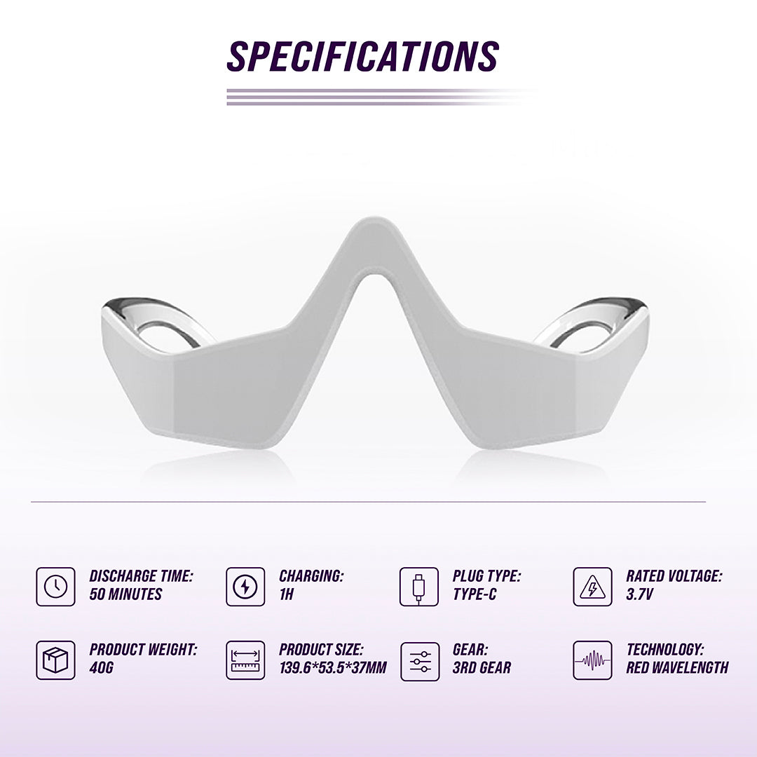 White electronic device with specifications listed on a white background